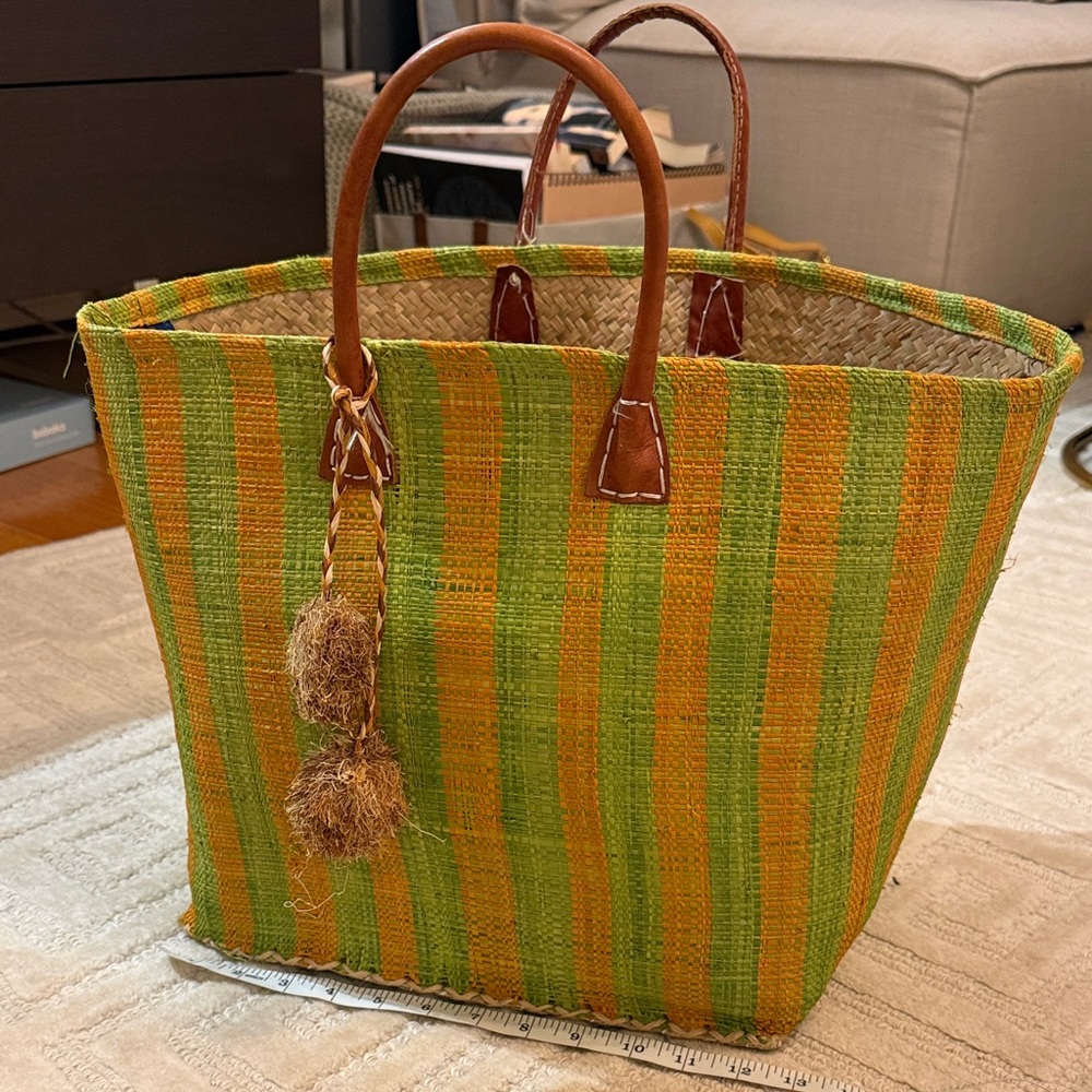 Striped Green and Orange Tote Bag